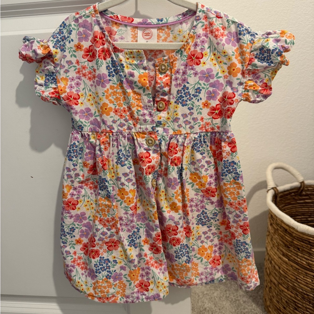 wonder nation White Floral Button-Front Girls' Top with Multicolor Flowers